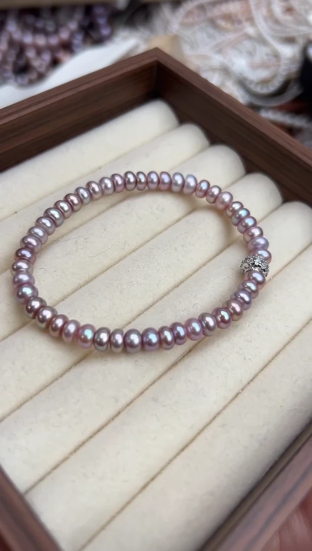 未镶嵌40淡水珍珠无核*强光珍珠手链(紫色)6mm左右