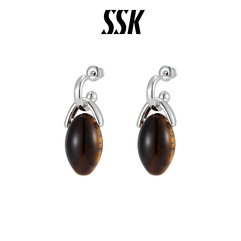 SSK 铜合金耳饰 小众设计感独特松果虎眼吊坠耳环