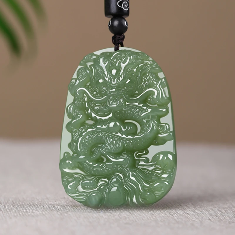 和田玉龙牌吊坠男女玉石龙腾四海挂件圆形十二生肖龙玉坠项链玉佩