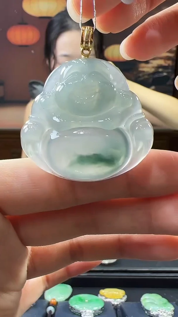 18K金镶嵌挂件翡翠佛公 不含链