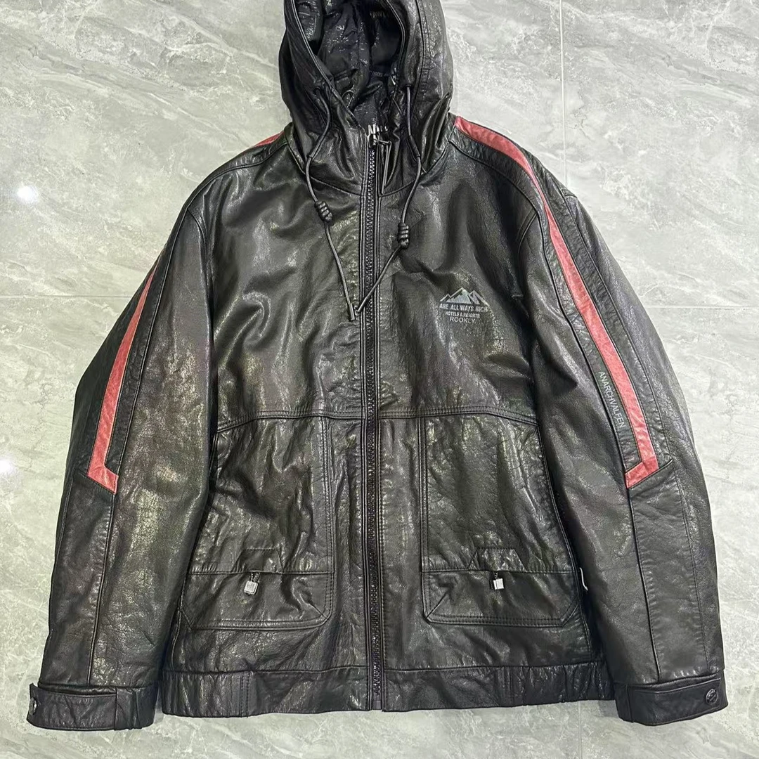 1232-男士牛皮连帽休闲外套