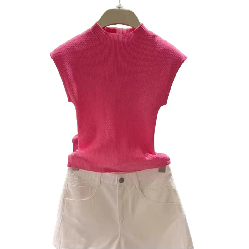 气质好的想转圈圈！收腰半高领背心女修身显瘦慵懒感无袖针织上衣