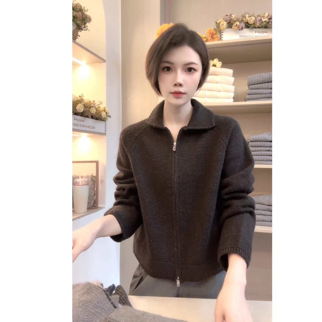 [编码A105]妮妮家2025秋冬加厚宽松纯色套头百搭毛衣外套开衫