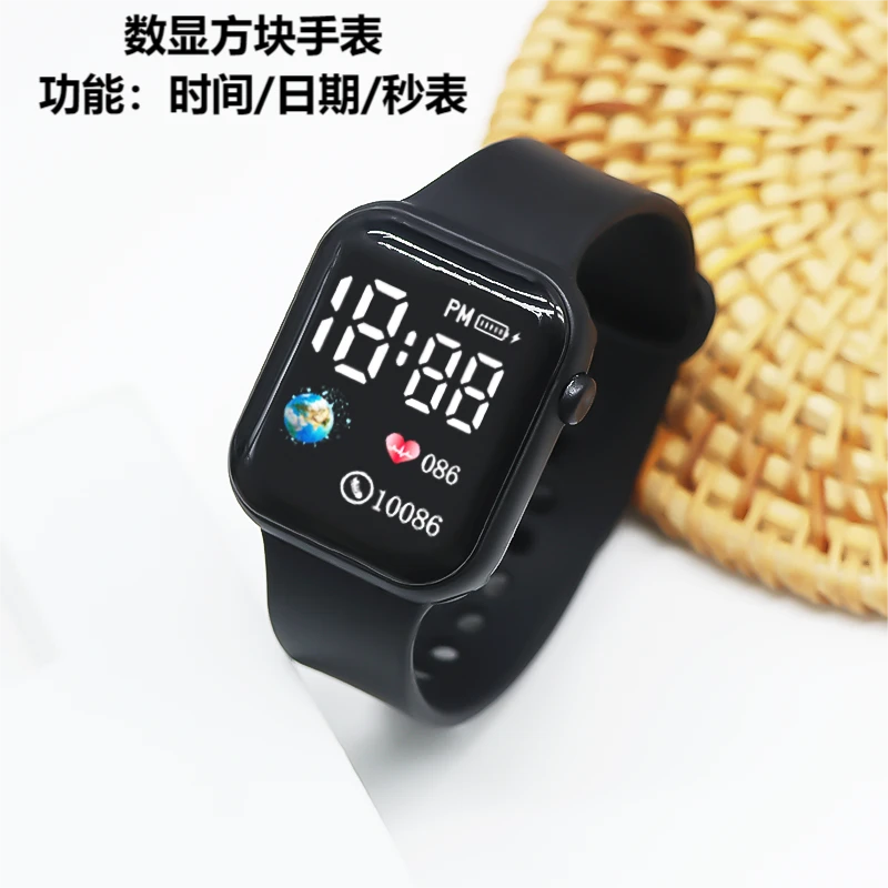 新款运动百搭电子表LED显屏方块手表可看时间日期秒表