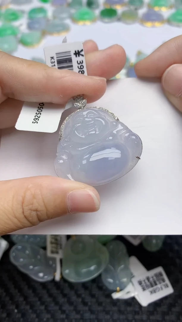 翡翠18K金镶嵌颈饰天然A货翡翠