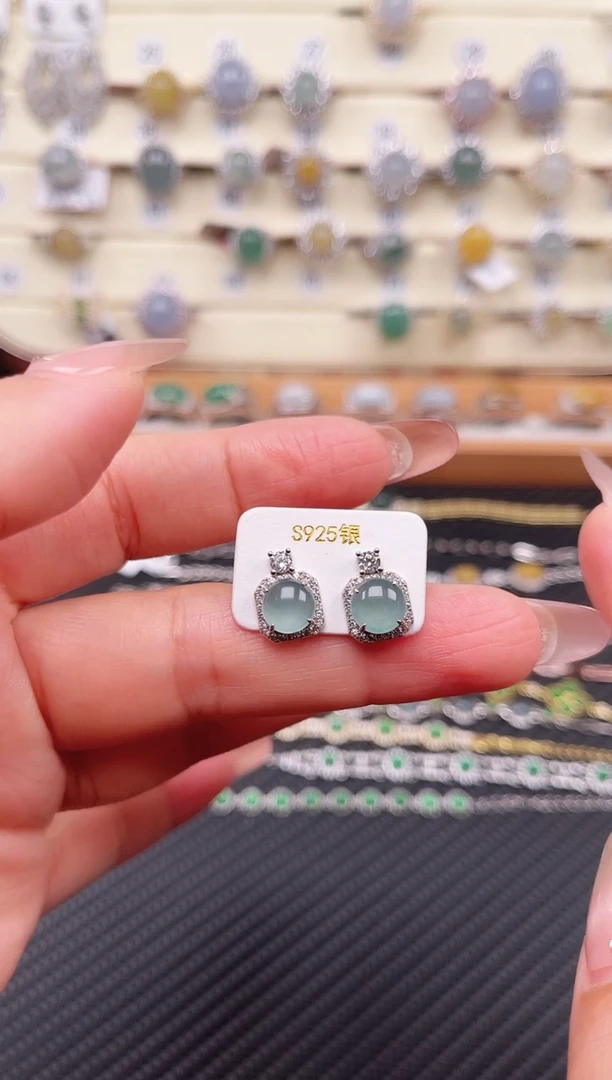 【闪购商品】翡翠耳饰银S925镶嵌耳钉12