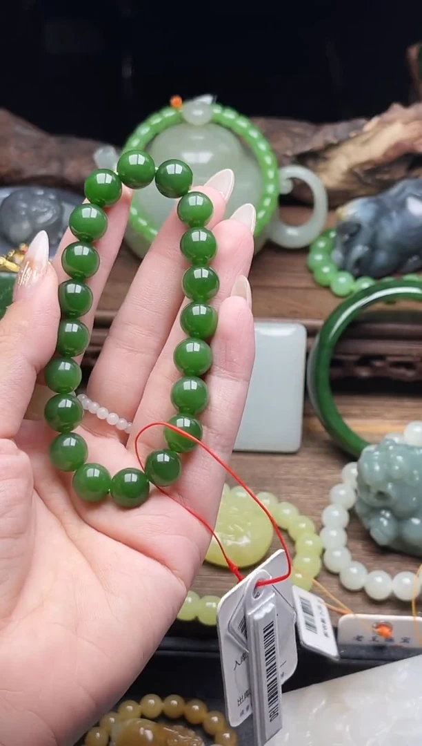 未镶嵌手串和田玉卡10俄七碧玉 圆珠9011486