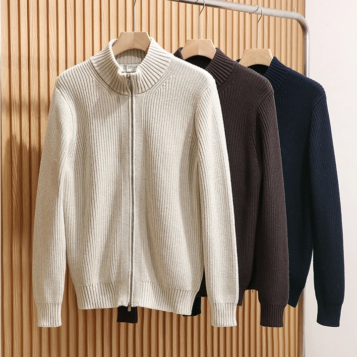 意式老钱风秋冬针织开衫外套男士纯棉毛衣针织衫保暖百搭2680