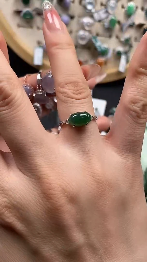 银S925镶嵌戒指翡翠天然翡翠10.13/0045