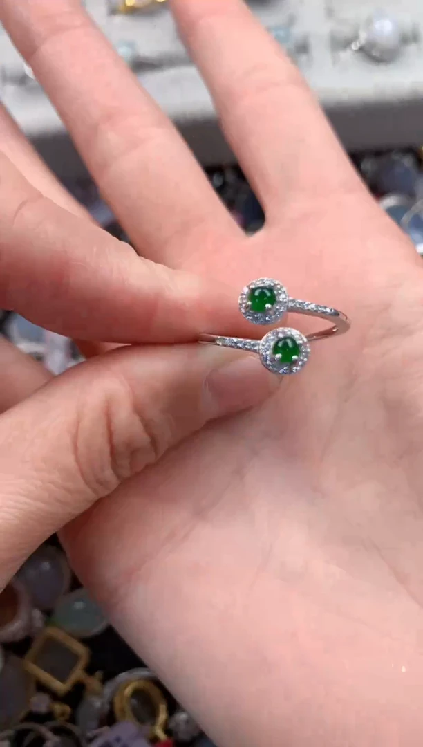 银S925镶嵌戒指翡翠666------10