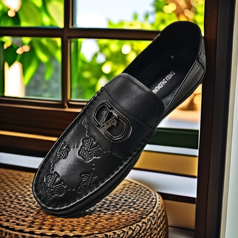 男士豆豆皮鞋，头层牛皮，透气不湿脚鞋底舒适软底，