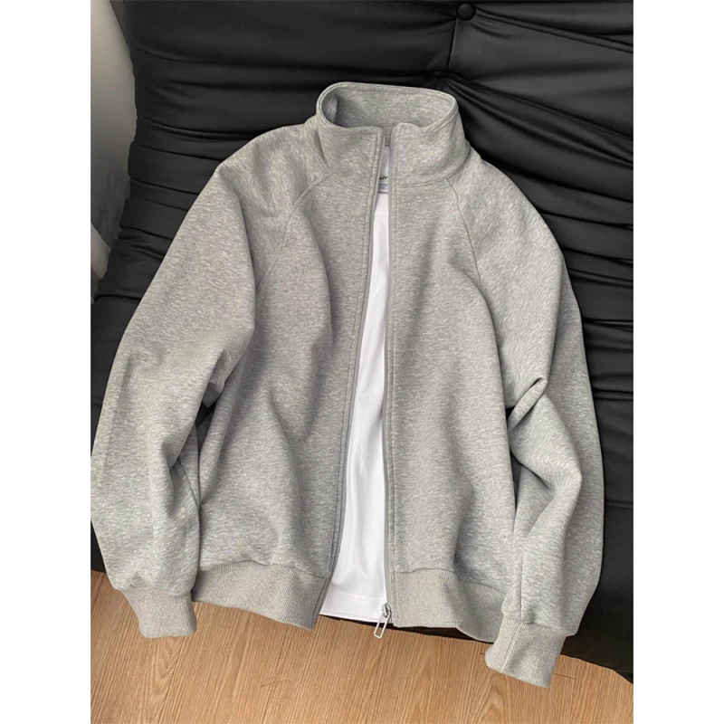 2-300斤超大码港式休闲立领外套秋冬男女慵懒潮流松弛感开衫卫衣