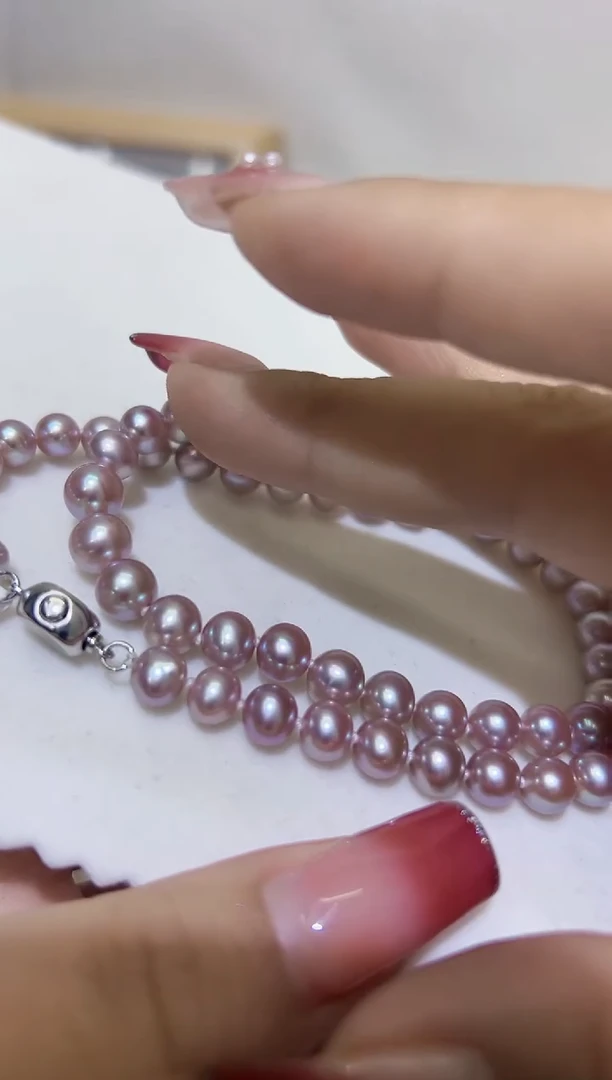 【闪购商品】淡水珍珠项链银S925镶嵌5淡水6-7紫珍珠399