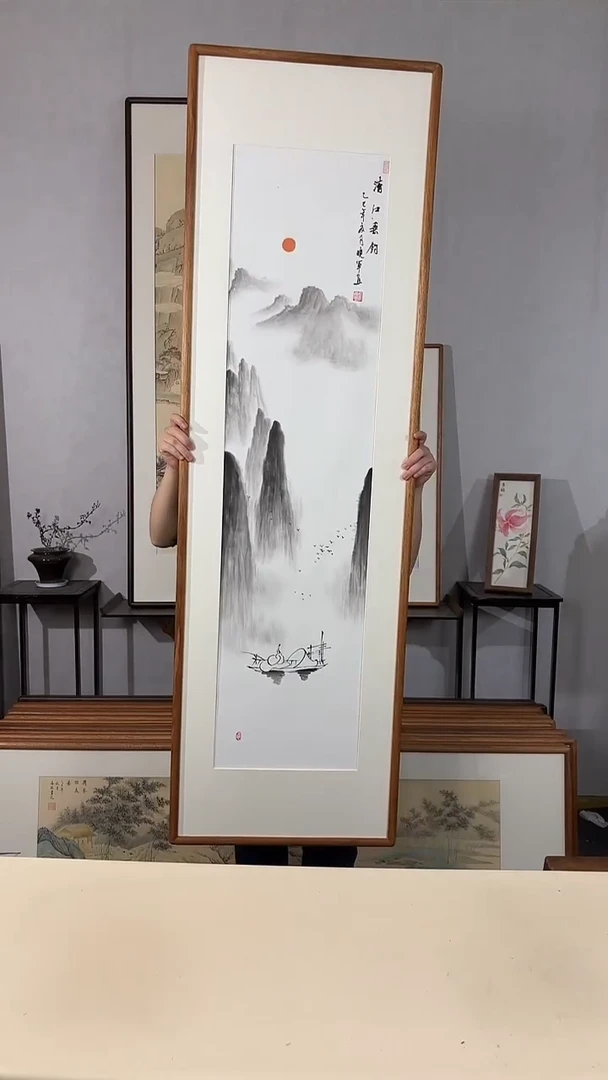 国画手绘*清江垂钓*52*172cm带框发货