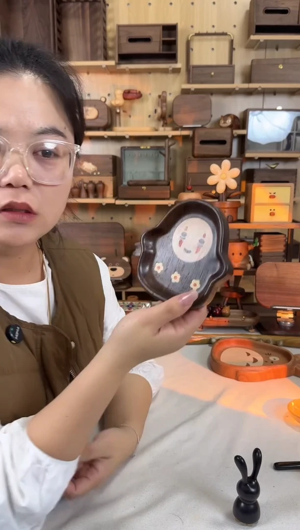 木黑檀木无脸男实木镶嵌收纳盘