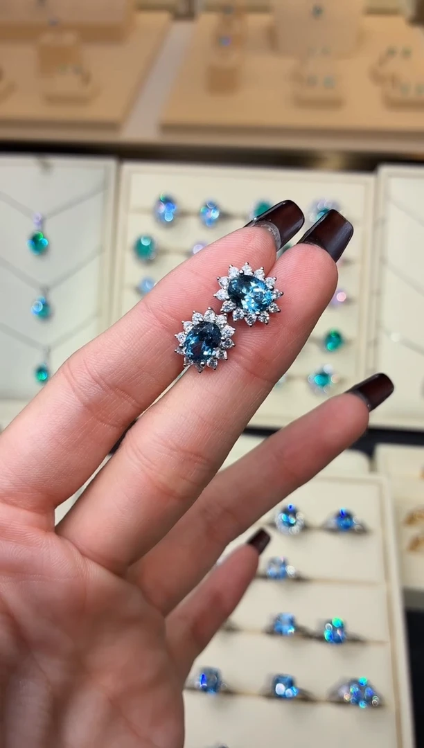 银S925镶嵌戒圈海蓝宝石0000