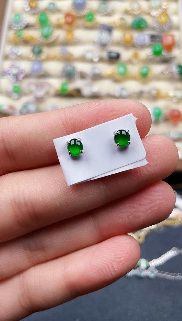 银S925镶嵌翡翠耳饰92