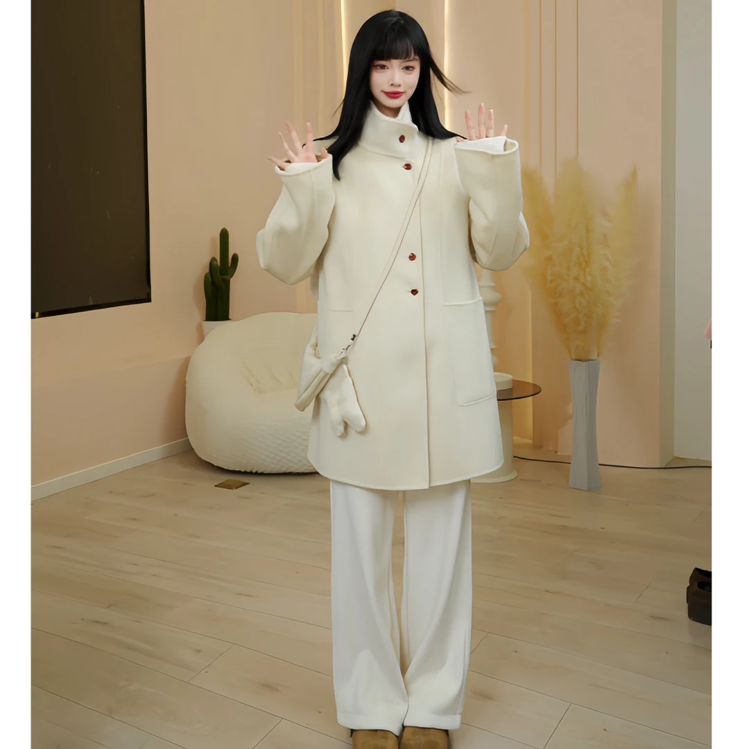 St&Sat/星期六秋冬大衣翻领收腰慵懒风中长款经典通勤保暖外套女