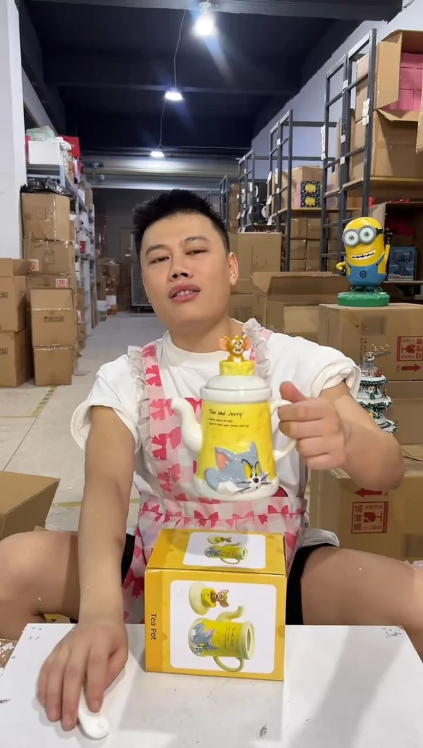 瓷片原盒猫和老鼠奶酪茶壶