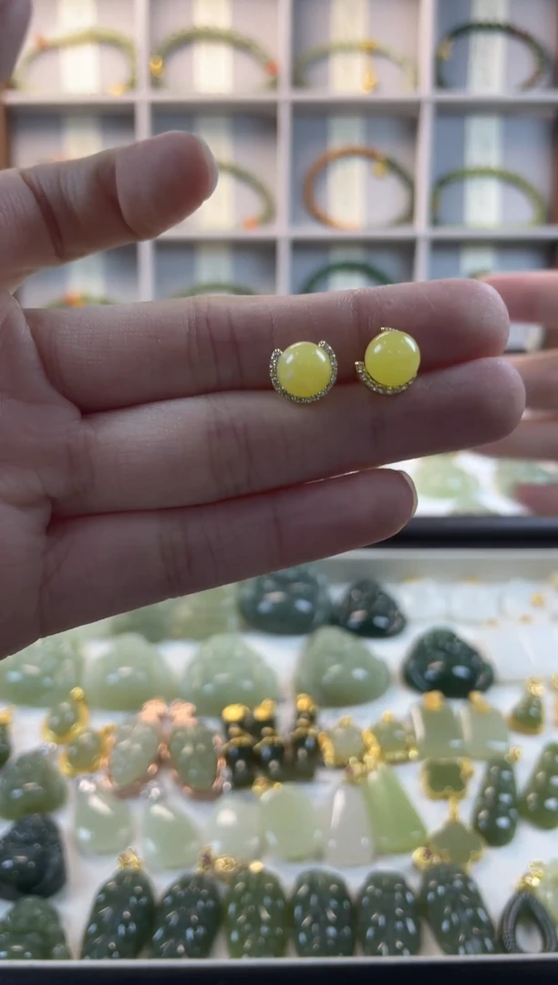 蜜蜡银S925镶嵌耳钉1