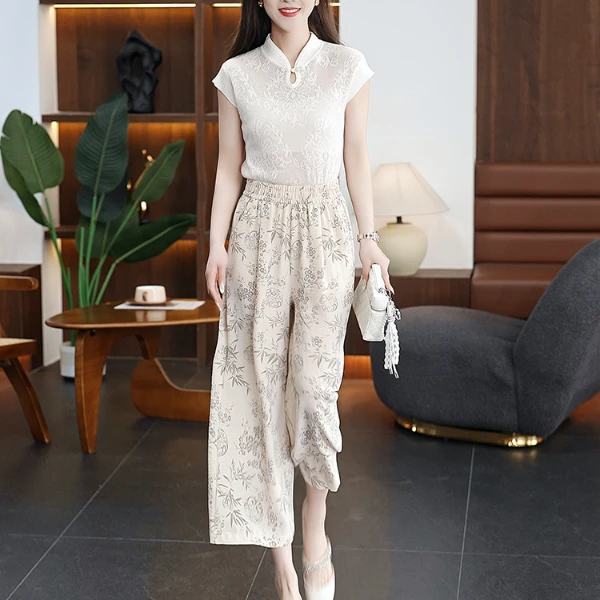 2025夏季凉爽大码胖MM冰丝裙裤显瘦高腰宽松大脚裤碎花裙子