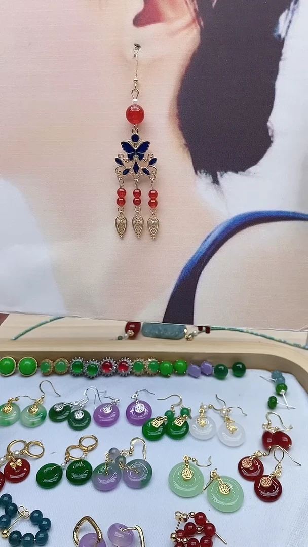 14K金镶嵌南红玛瑙耳饰367