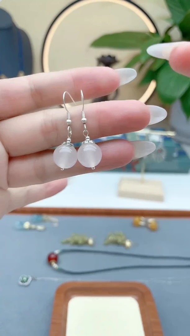 石英质玉银S925镶嵌耳饰208