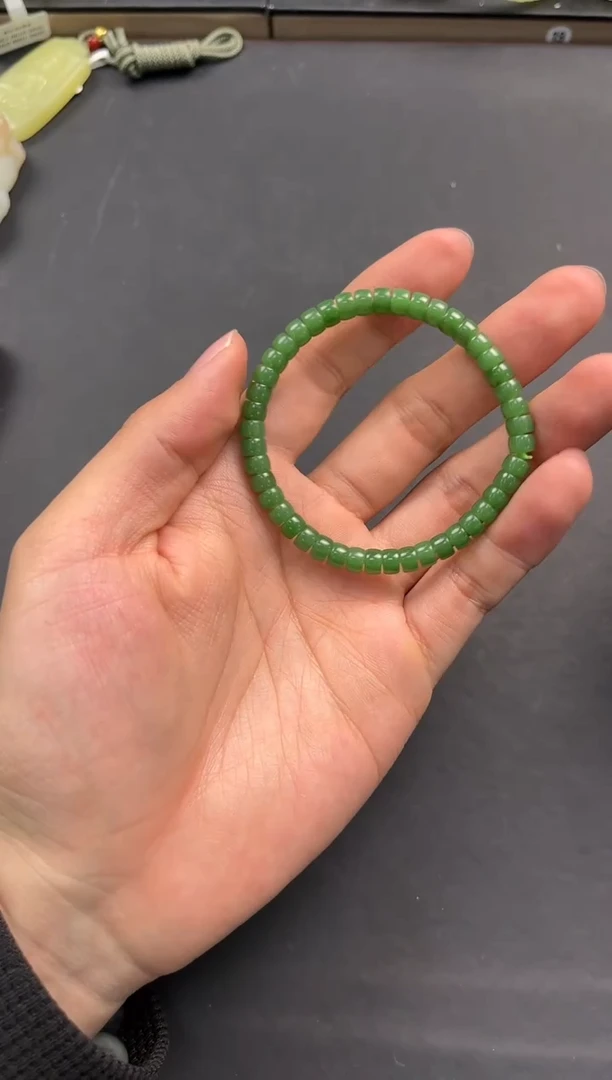 未镶嵌手串和田玉俄碧药片手串卡6微色差