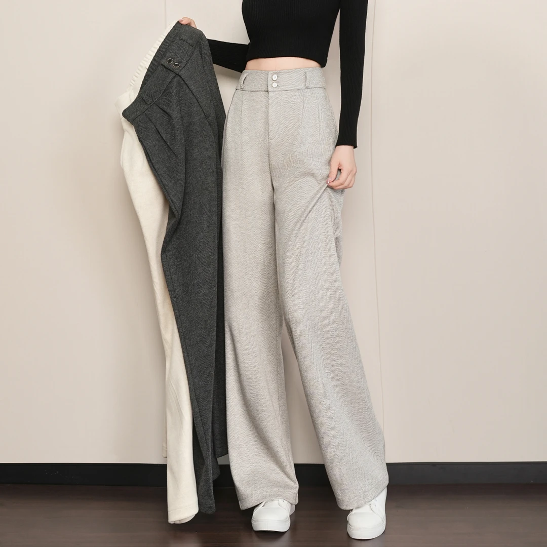 2025秋冬新款羊 绒毛呢高腰显瘦窄版直筒裤百搭休闲裤阔腿裤宽松