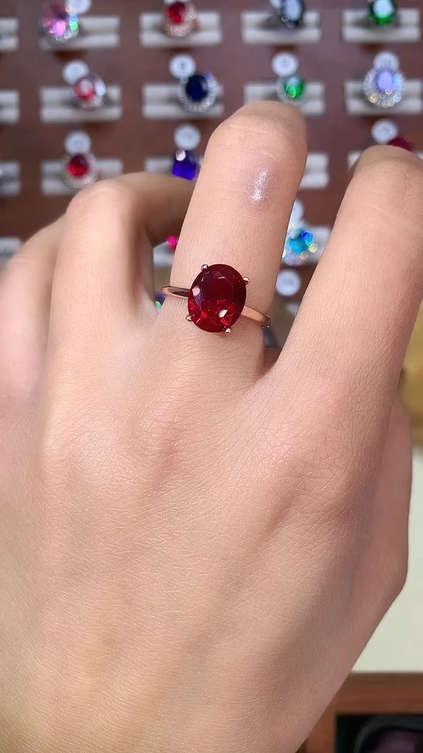 无925银酒红戒指