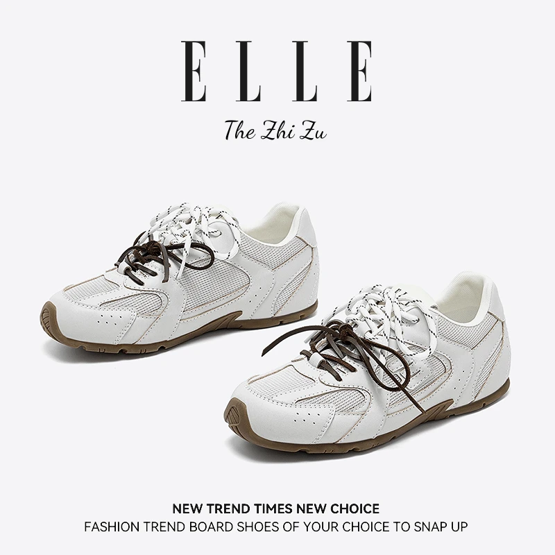 ELLE拼色双鞋带橡胶底防滑休闲运动鞋夏季新款透气百搭阿甘德训鞋