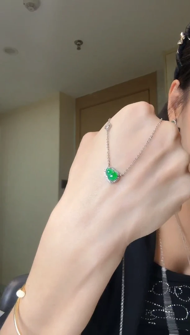 翡翠银S925镶嵌套链天然翡翠套链