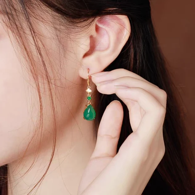 925银耳饰 宫廷风旗袍复古百搭耳环女古法长款水滴款耳钩气质耳坠