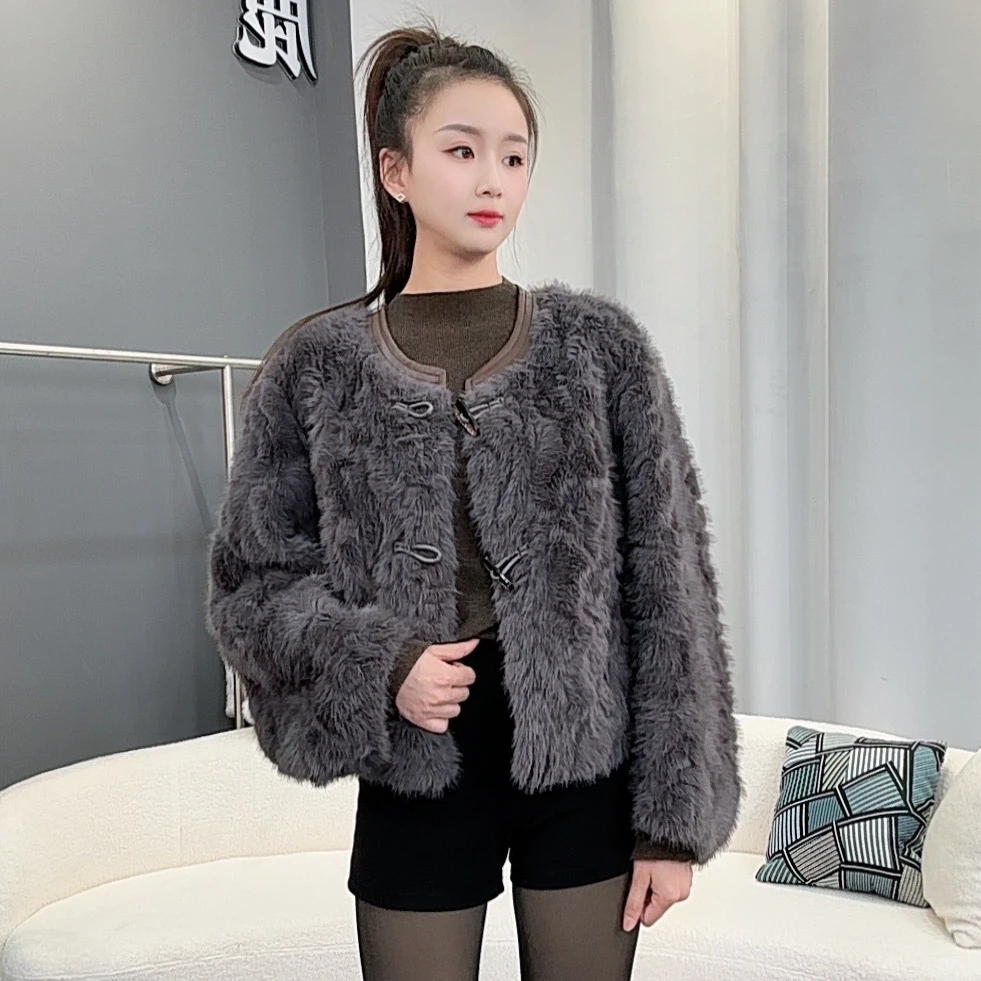 25年秋冬款圆领网红时尚设计师加厚女式外套保暖显瘦宽松-8028