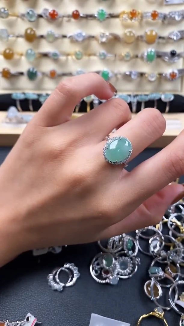 银S925镶嵌戒指翡翠44444444+3