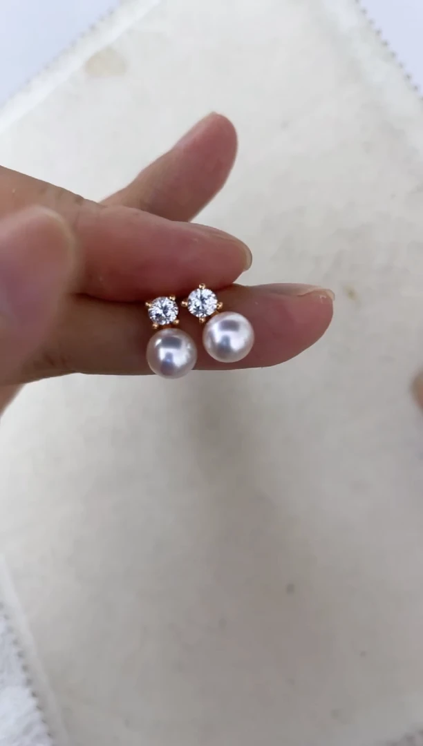 银S925镶嵌海水珍珠耳饰耳钉7-8