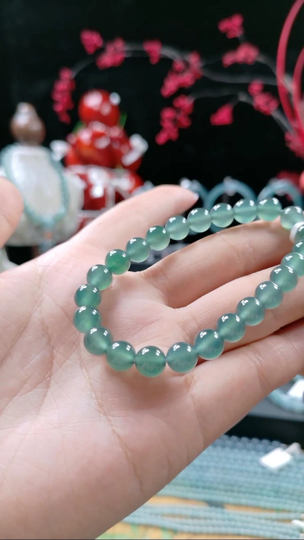 未镶嵌手串翡翠8mm高冰极光色手串