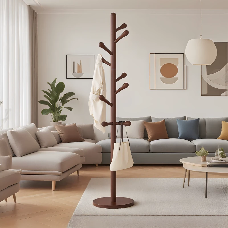实木衣帽架卧室玄关挂衣架家用入户不占空间榉木落地衣架置物架子
