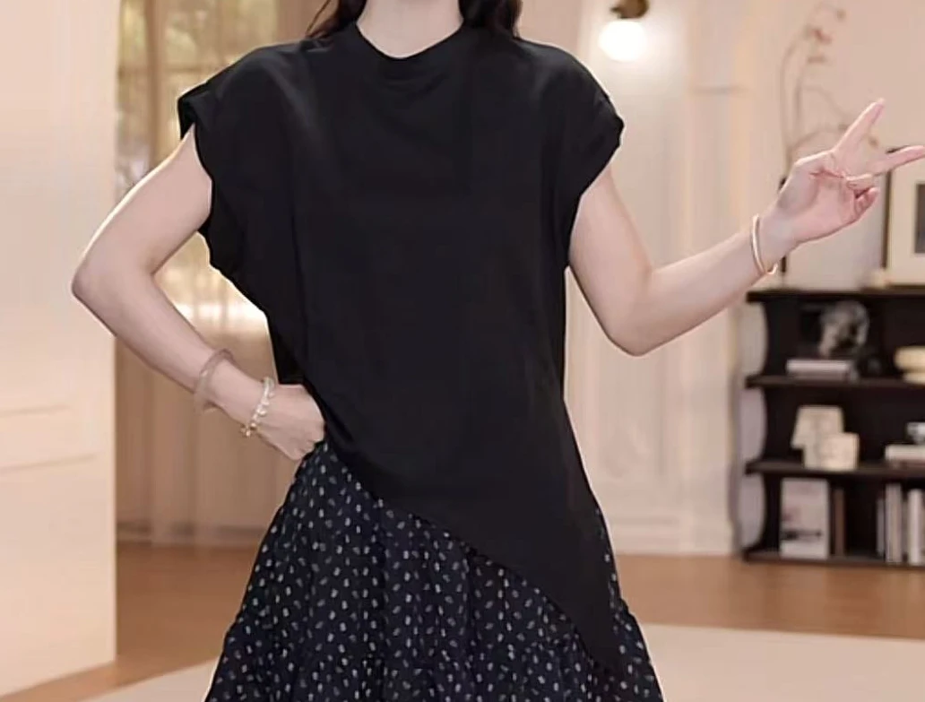 【YANYAN】夏季薄款百搭纯色斜摆不规则短袖YY-6609