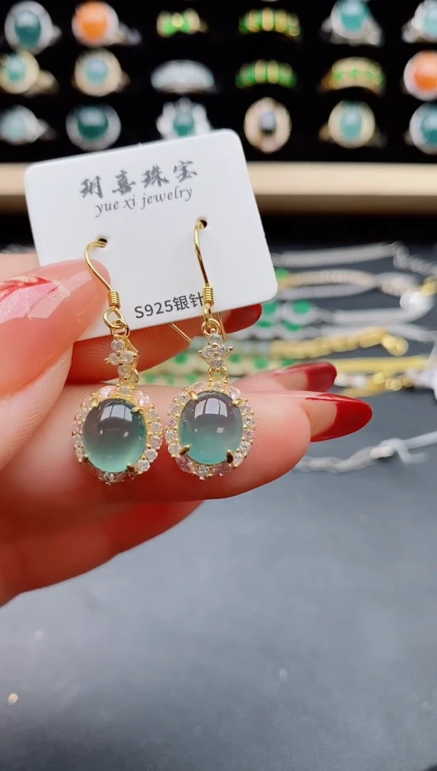 【闪购商品】翡翠耳饰银S925镶嵌585050