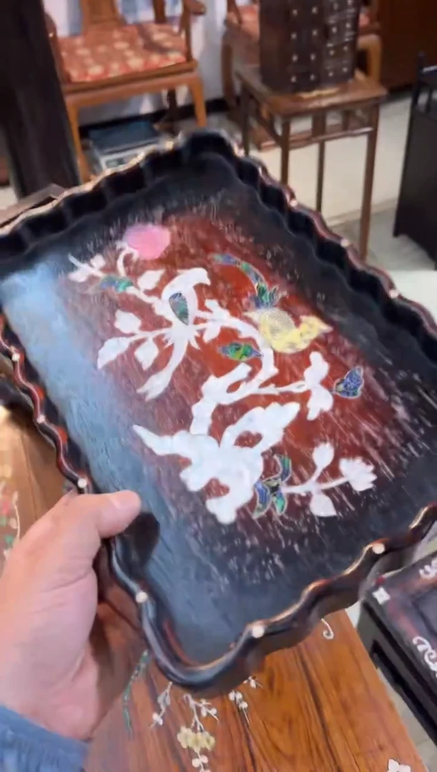 小叶紫檀波浪边茶盘