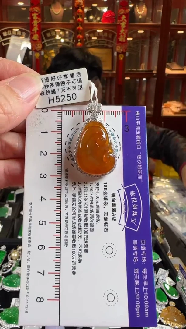 颈饰18K金镶嵌翡翠H5250 冰红如意