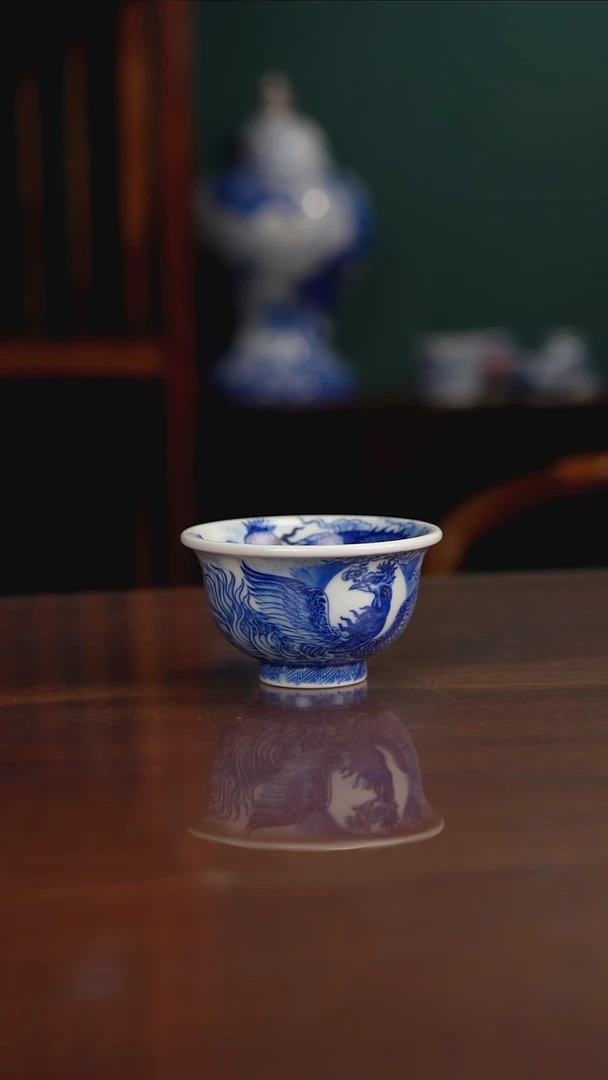 自成堂柴窑 龙凤压手杯