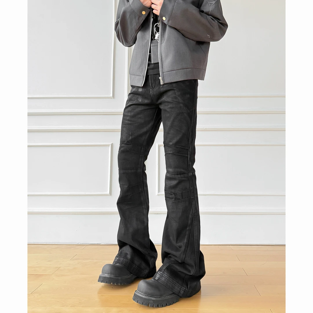 【重磅拼接蜡裤】甄枚前做旧脏染cleanfi男显高解构微喇牛仔蜡裤