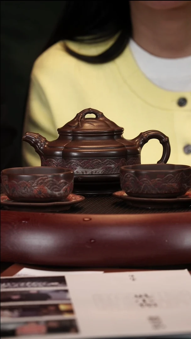 【闪购商品】紫砂茶壶1-53 WXM双线竹鼓文革泥320cc