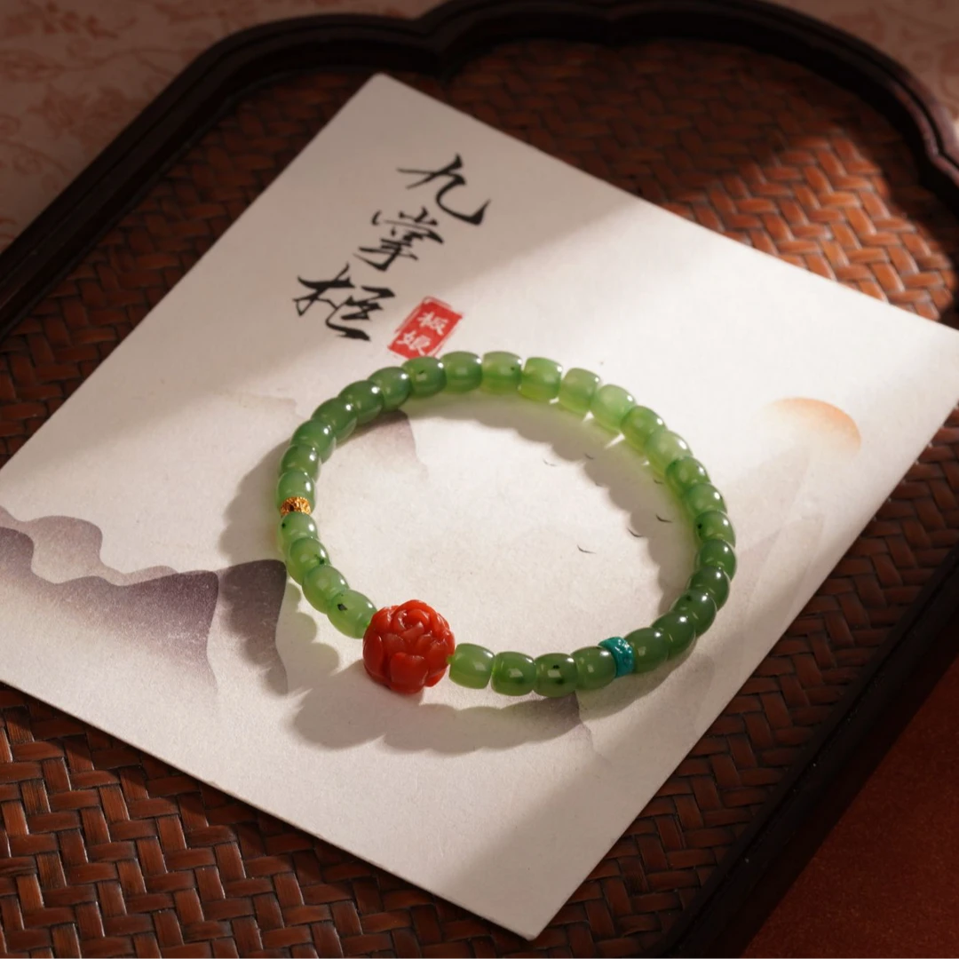 天然碧玉乌兰海单圈手串18k金镶嵌配饰—多样性发其一约6mm【JJ010】