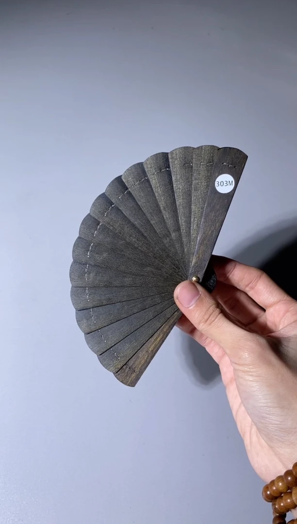 【闪购商品】金丝楠木雕303号10cm乌木金丝楠小叶桢楠掌中扇