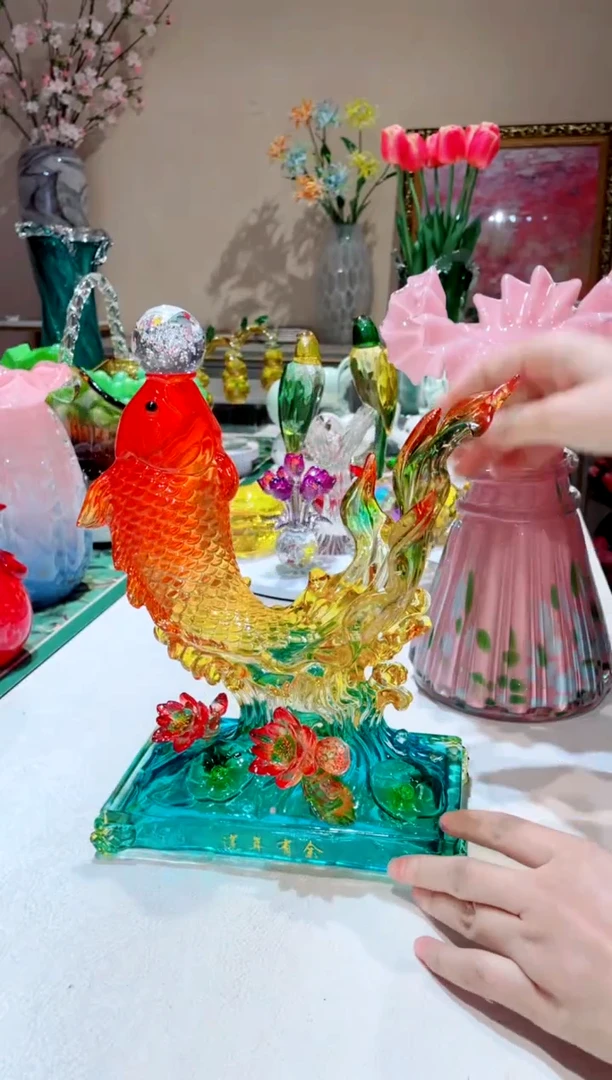 【闪购商品】琉璃手工艺品连年有余摆件