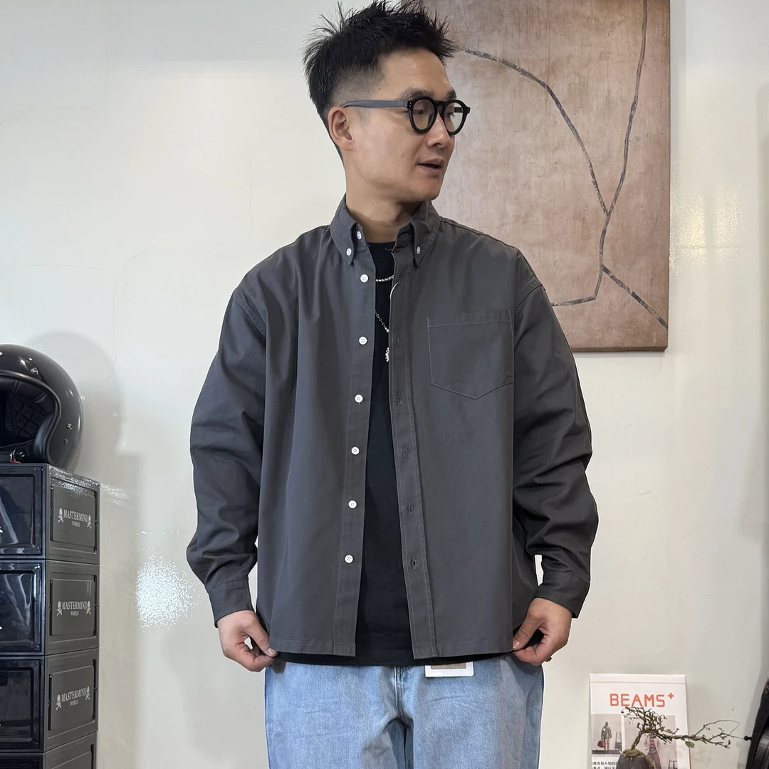 25春季日系经典cityboy廓形宽松长袖衬衫休闲精梳棉衬衣外套男