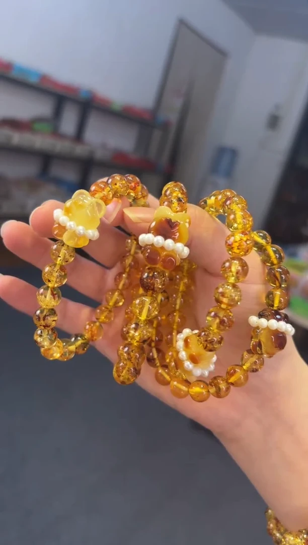手链琥珀未镶嵌9mm花珀蜜蜡熊单圈多样性发其一